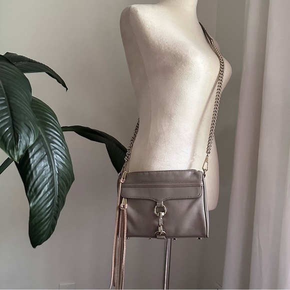 Rebecca Minkoff Mini M.A.C. Taupe + Gold Stud Crossbody and Clutch - Picture 3 of 10